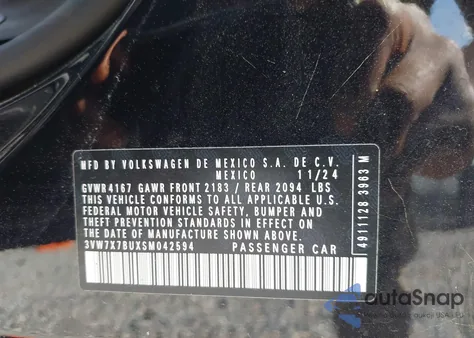 2025 Volkswagen Jetta 1.5T Se z USA, uszkodzony, nr VIN 3VW7X7BUXSM042594